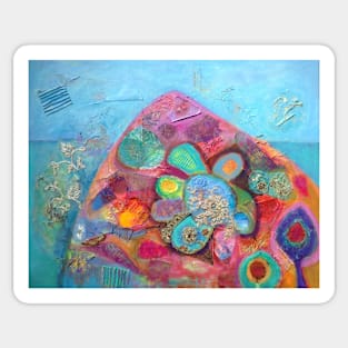 Flower Mountain, in turquoise, blue and pink Sticker